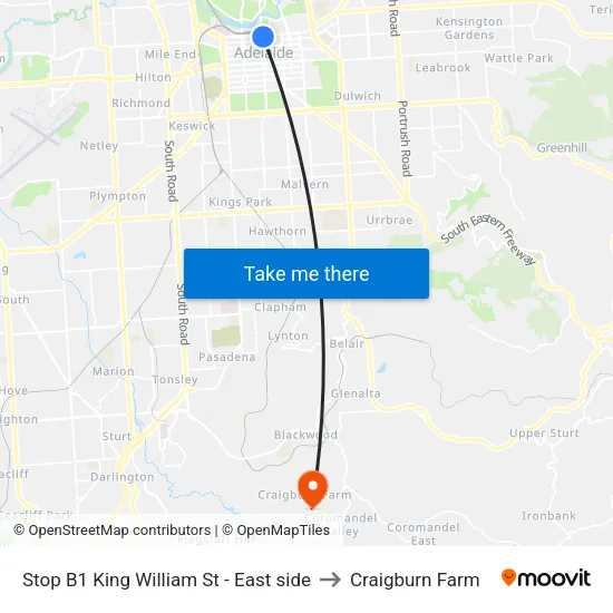 Stop B1 King William St - East side to Craigburn Farm map