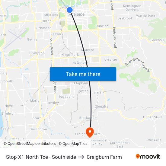 Stop X1 North Tce - South side to Craigburn Farm map