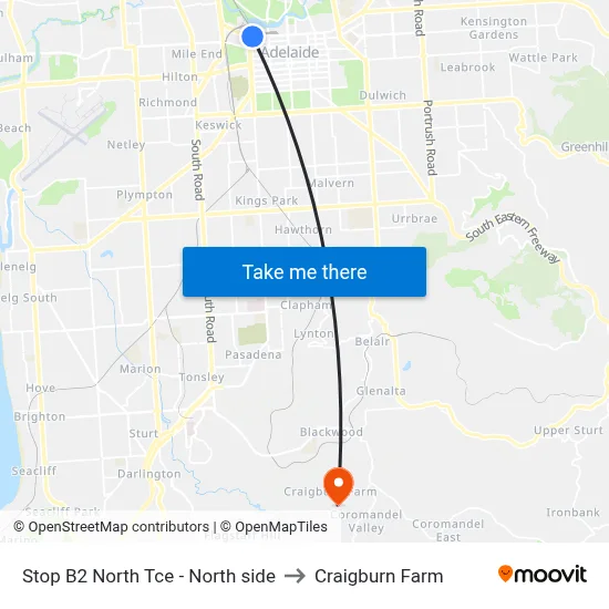 Stop B2 North Tce - North side to Craigburn Farm map
