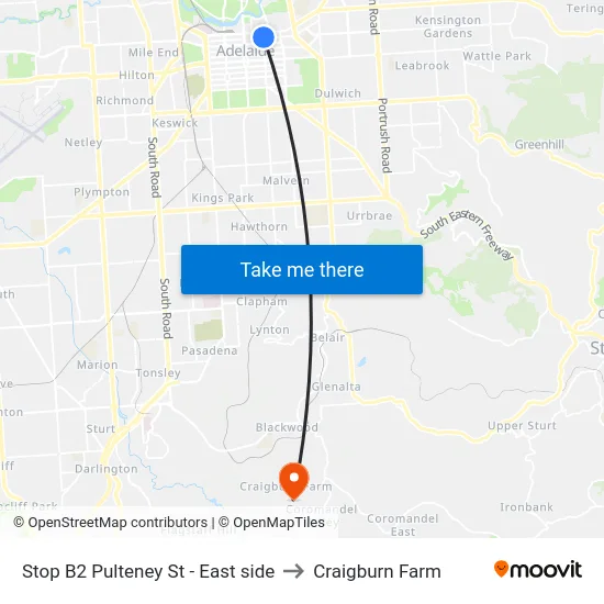 Stop B2 Pulteney St - East side to Craigburn Farm map