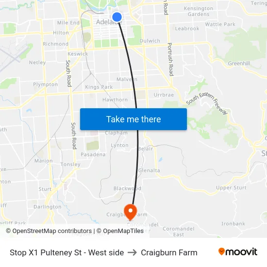 Stop X1 Pulteney St - West side to Craigburn Farm map