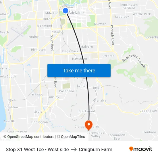 Stop X1 West Tce - West side to Craigburn Farm map