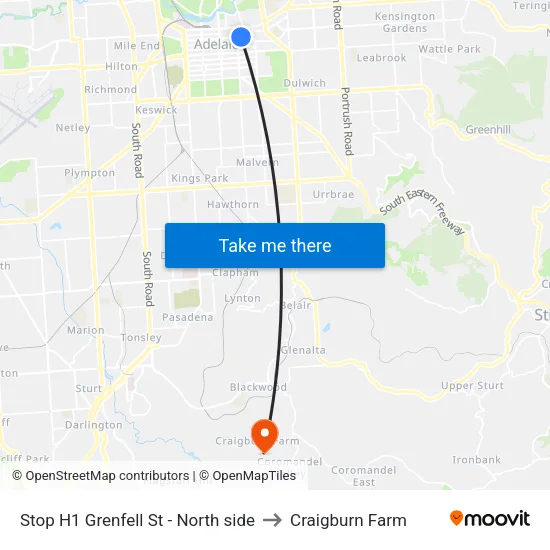 Stop H1 Grenfell St - North side to Craigburn Farm map