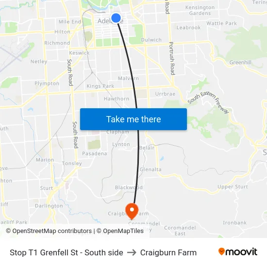 Stop T1 Grenfell St - South side to Craigburn Farm map