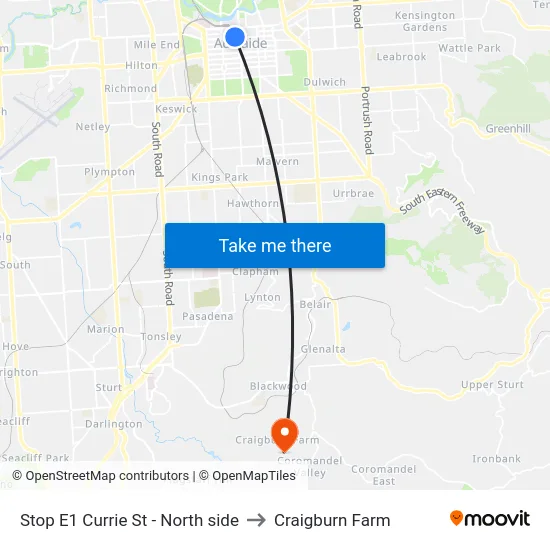 Stop E1 Currie St - North side to Craigburn Farm map