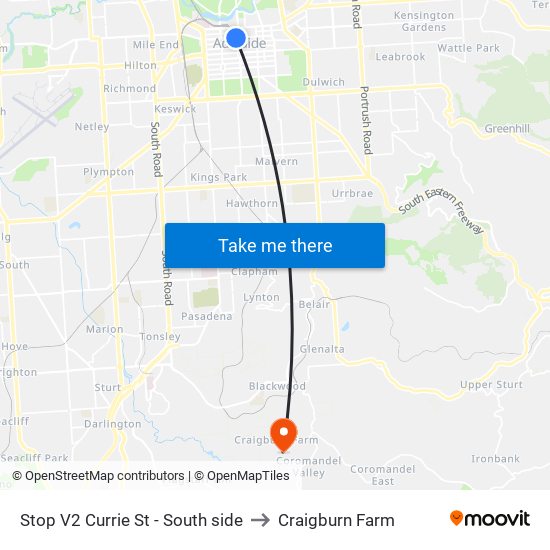 Stop V2 Currie St - South side to Craigburn Farm map