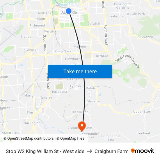 Stop W2 King William St - West side to Craigburn Farm map