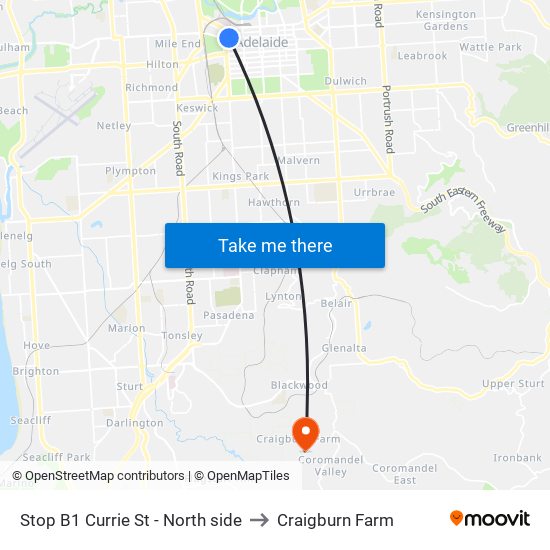 Stop B1 Currie St - North side to Craigburn Farm map