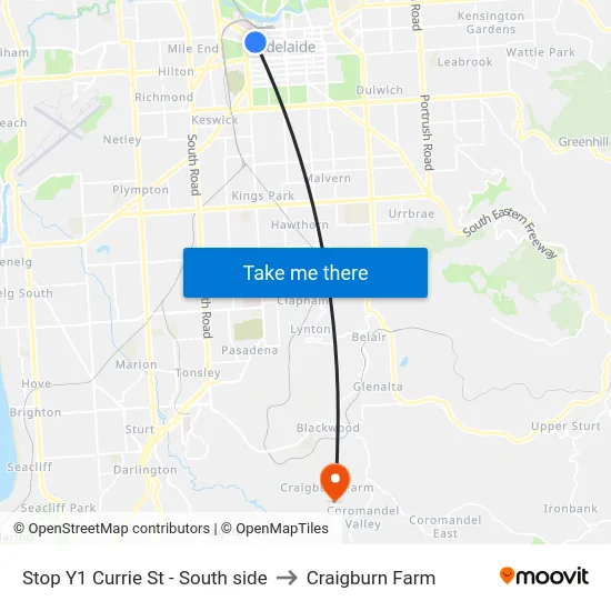 Stop Y1 Currie St - South side to Craigburn Farm map