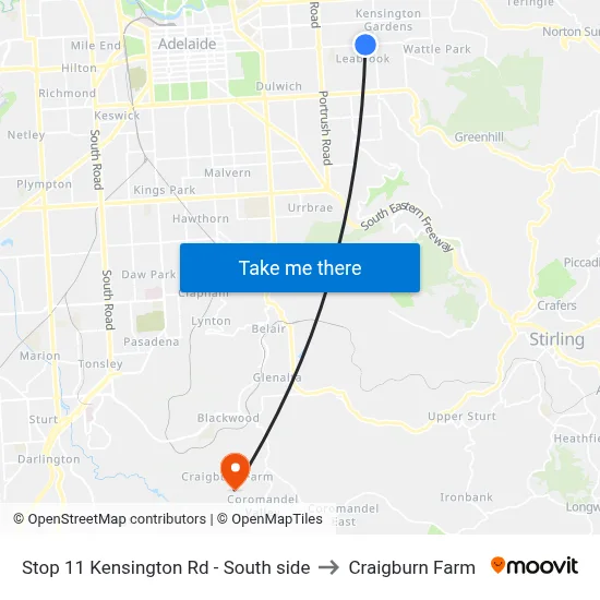 Stop 11 Kensington Rd - South side to Craigburn Farm map