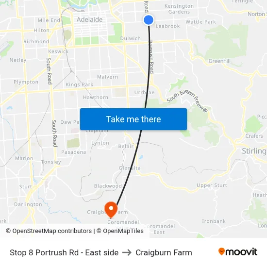 Stop 8 Portrush Rd - East side to Craigburn Farm map