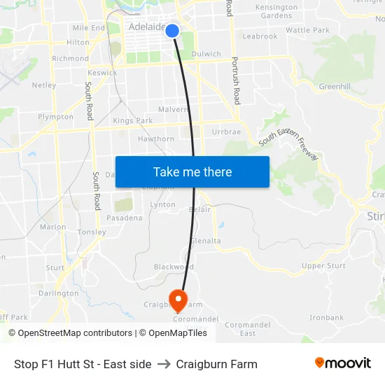 Stop F1 Hutt St - East side to Craigburn Farm map