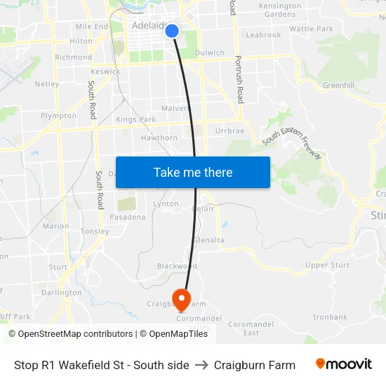Stop R1 Wakefield St - South side to Craigburn Farm map