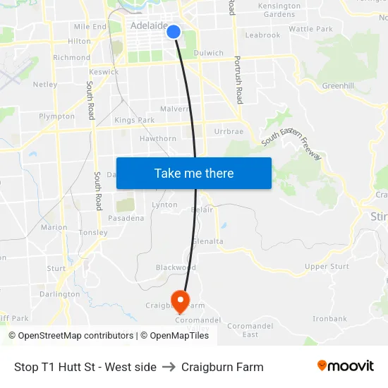 Stop T1 Hutt St - West side to Craigburn Farm map