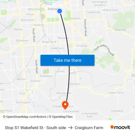 Stop S1 Wakefield St - South side to Craigburn Farm map