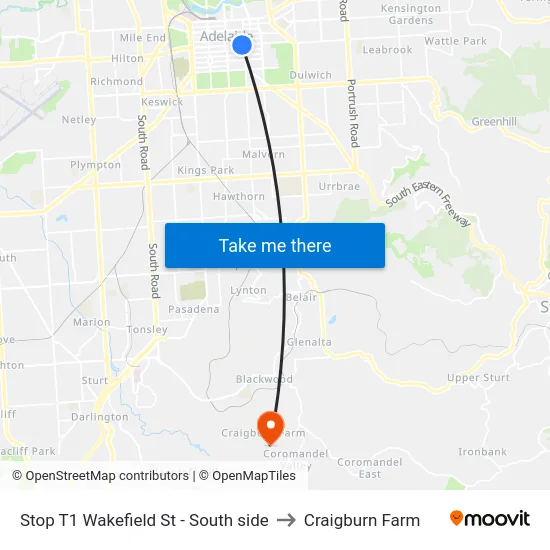 Stop T1 Wakefield St - South side to Craigburn Farm map