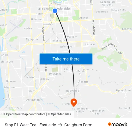 Stop F1 West Tce - East side to Craigburn Farm map