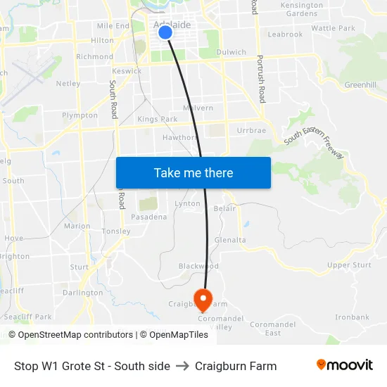 Stop W1 Grote St - South side to Craigburn Farm map