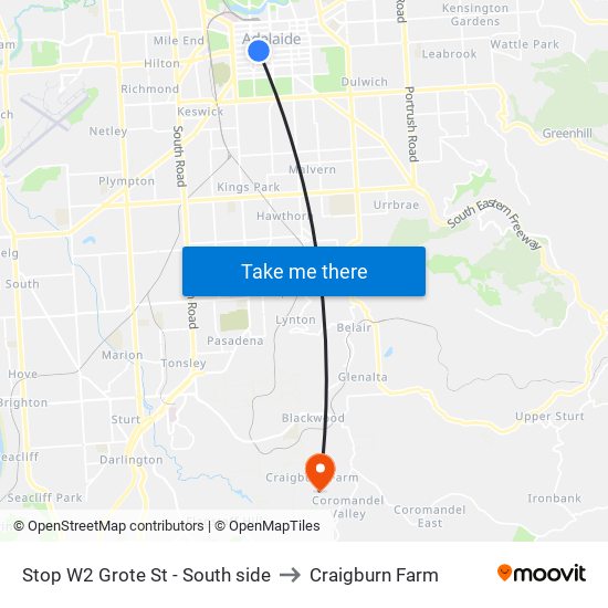 Stop W2 Grote St - South side to Craigburn Farm map