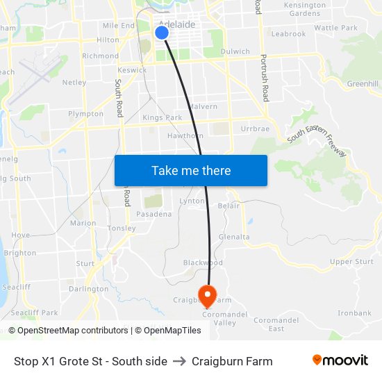 Stop X1 Grote St - South side to Craigburn Farm map