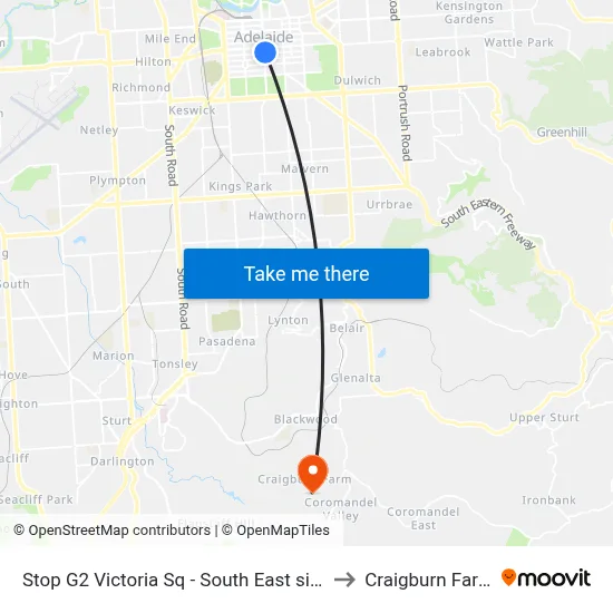 Stop G2 Victoria Sq - South East side to Craigburn Farm map