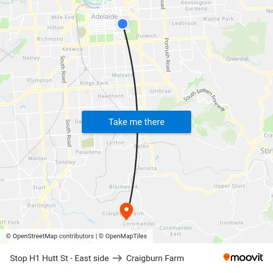 Stop H1 Hutt St - East side to Craigburn Farm map