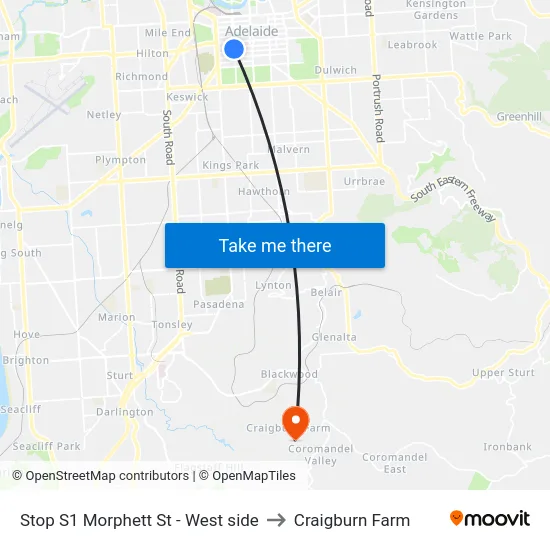 Stop S1 Morphett St - West side to Craigburn Farm map