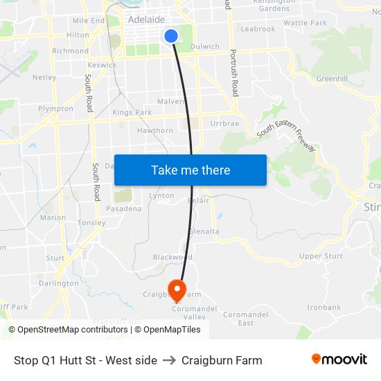 Stop Q1 Hutt St - West side to Craigburn Farm map