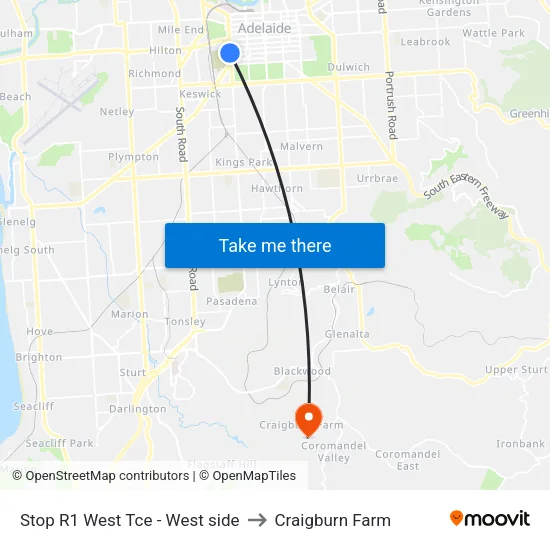 Stop R1 West Tce - West side to Craigburn Farm map