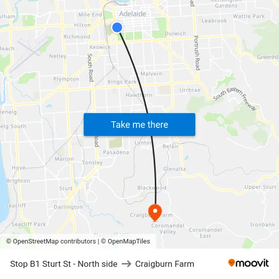 Stop B1 Sturt St - North side to Craigburn Farm map