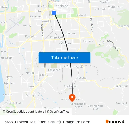 Stop J1 West Tce - East side to Craigburn Farm map