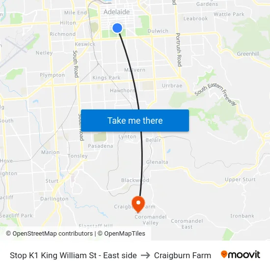 Stop K1 King William St - East side to Craigburn Farm map