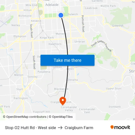Stop O2 Hutt Rd - West side to Craigburn Farm map