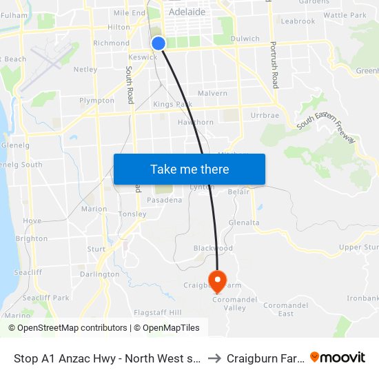 Stop A1 Anzac Hwy - North West side to Craigburn Farm map