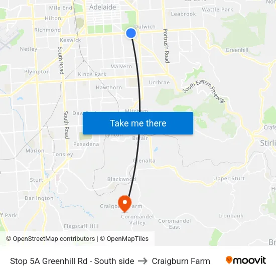 Stop 5A Greenhill Rd - South side to Craigburn Farm map