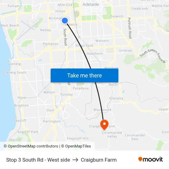 Stop 3 South Rd - West side to Craigburn Farm map