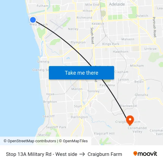 Stop 13A Military Rd - West side to Craigburn Farm map