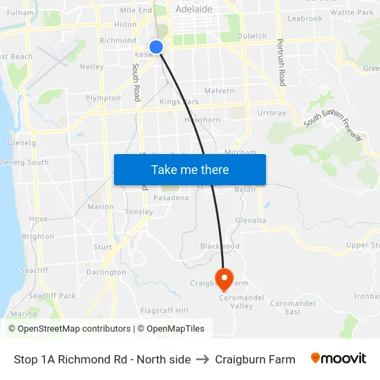 Stop 1A Richmond Rd - North side to Craigburn Farm map
