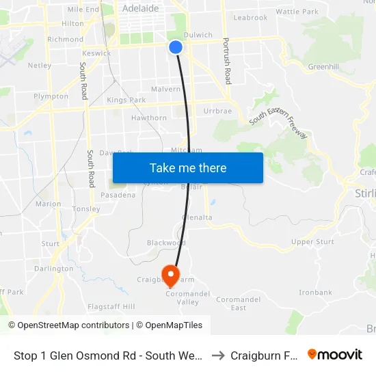 Stop 1 Glen Osmond Rd - South West side to Craigburn Farm map