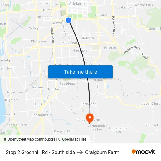 Stop 2 Greenhill Rd - South side to Craigburn Farm map