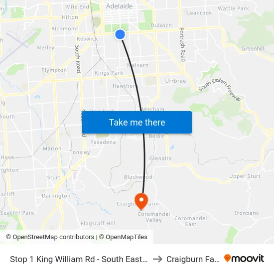 Stop 1 King William Rd - South East side to Craigburn Farm map