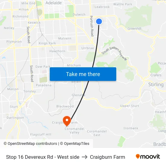 Stop 16 Devereux Rd - West side to Craigburn Farm map