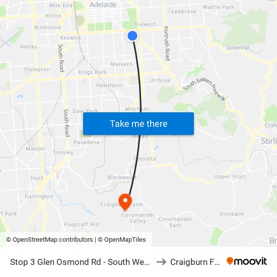 Stop 3 Glen Osmond Rd - South West side to Craigburn Farm map