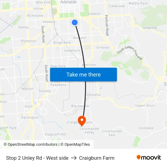Stop 2 Unley Rd - West side to Craigburn Farm map