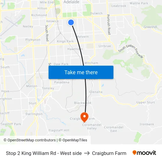 Stop 2 King William Rd - West side to Craigburn Farm map