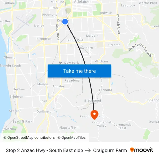 Stop 2 Anzac Hwy - South East side to Craigburn Farm map