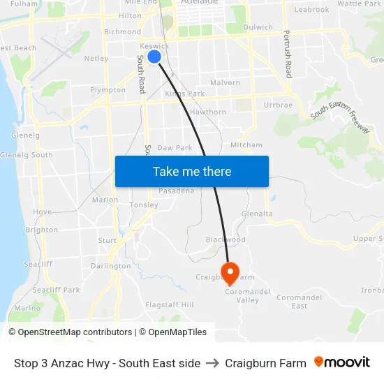 Stop 3 Anzac Hwy - South East side to Craigburn Farm map