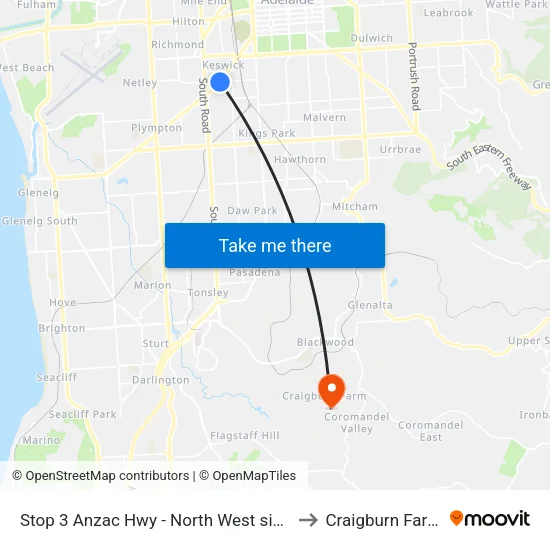 Stop 3 Anzac Hwy - North West side to Craigburn Farm map