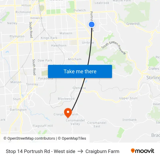 Stop 14 Portrush Rd - West side to Craigburn Farm map