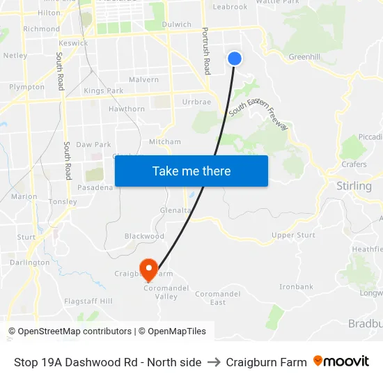 Stop 19A Dashwood Rd - North side to Craigburn Farm map